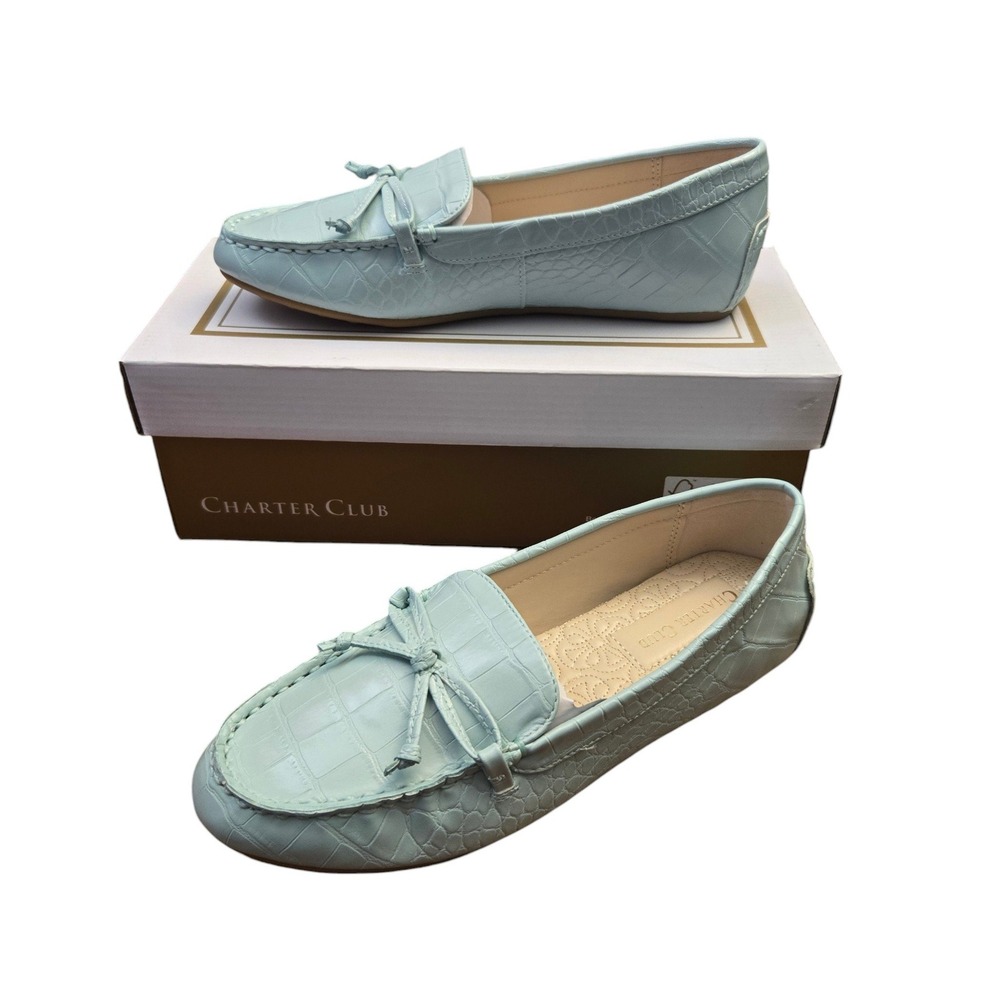 Charter Club Katee Loafers Slip On Flats Soft Mist Croc Embossed Blue 7.5 M NEW